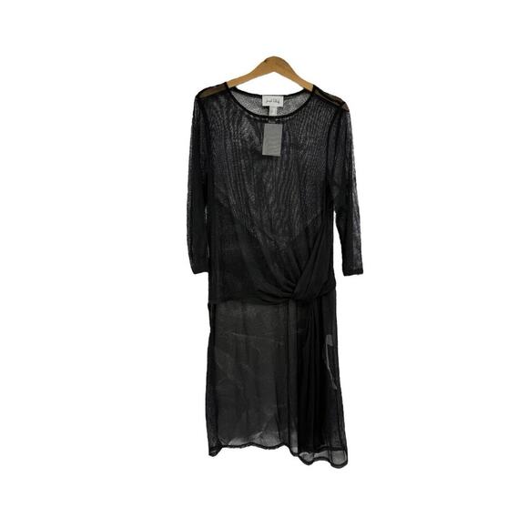 Joseph Ribkoff Black Mesh Knot Front Tunic Top Coverup Goth Witch Fairy Women 12 - Picture 1 of 6